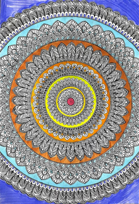 Intricate Hand-Drawn Mandala Wall Art | Vibrant Colored Design