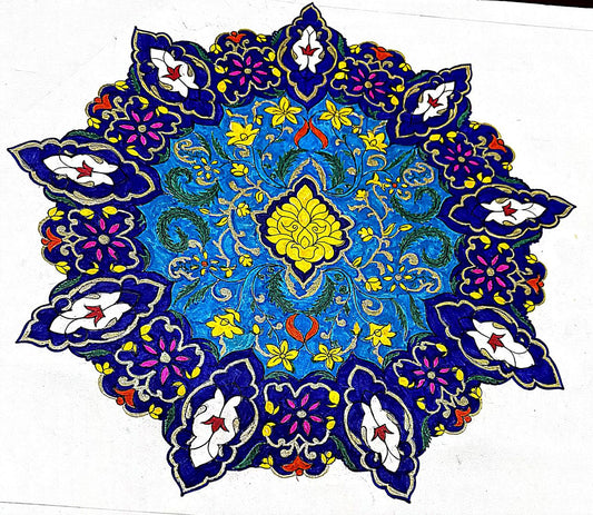 Handcrafted Traditional Tezhip Mandala Art – Vibrant Floral Harmony